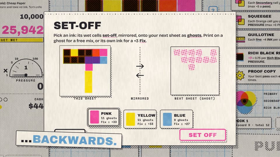 Set-off: a mirrored ghost of the last print carried onto the new sheet